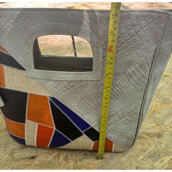 Vintage 1970’s Italian Croc Embossed Leather Patchwork Carry On Large Tote - Picture 7 of 14